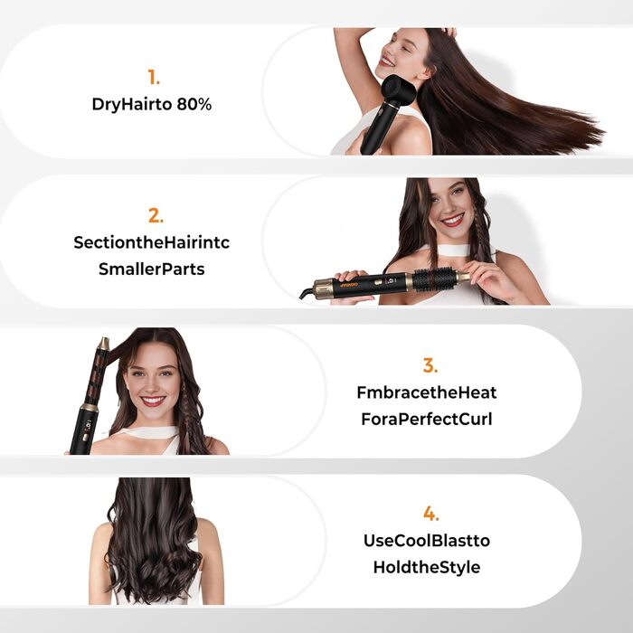 OKWRAP Haarstyler 5-в-1: Airbrush з LCD, Набір для укладки волосся, Фен з насадками, Випрямляч, Локони, Чорний