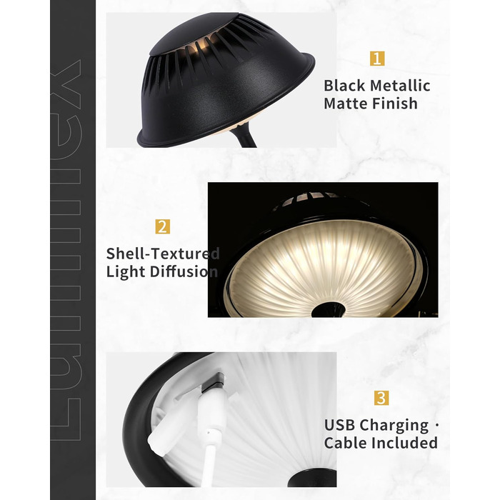 Світлодіодна настільна лампа бездротова LED для вулиці та дому, димована, з акумулятором 5200mAh, водонепроникна IP54, чорна (2 шт)