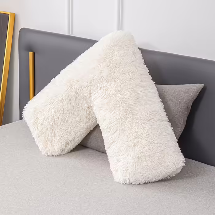 LSC Orthopedic V-Pillow, soft and fluffy Sherpa teddy fleece pillow for supporting head, neck, and back, V-shaped pregnancy and nursing pillow with hypoallergenic pillowcase.