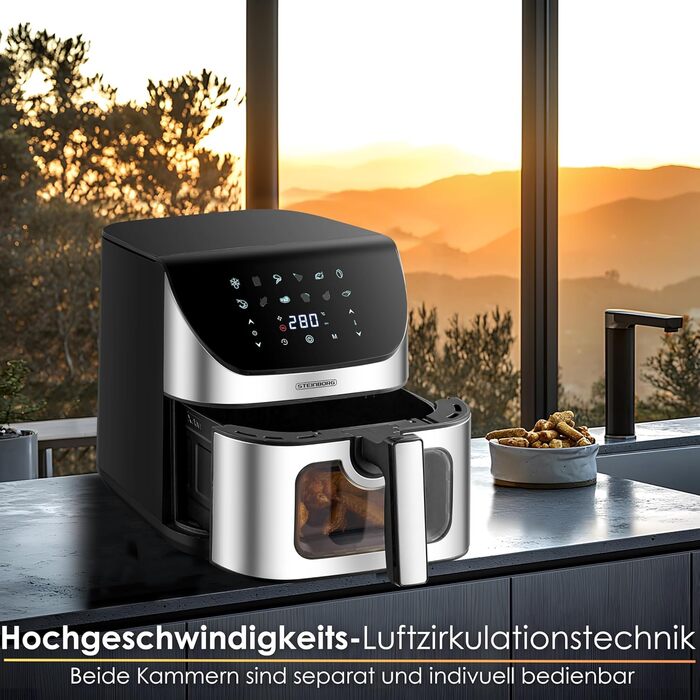 Hot Air Fryer 8 Liter 4 in 1 with Viewing Window, Mini Oven, Grill, Bake, Dehydrate, Fry. Hot Air Fryer, Fryer without Oil, Air Fryer, Hot Air Oven, Hot Air Grill, Dehydrator.