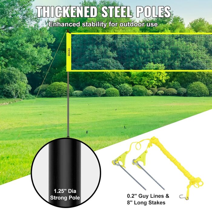 VEVOR Adjustable Height Volleyball Net Set - Portable Beach Volleyball Net for Outdoor Play - Includes Volleyball & Carry Bag - Perfect for Garden, Beach, Lawn