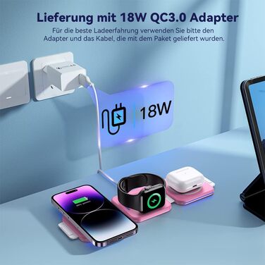 3-в-1 Бездротова зарядка для Apple Watch та iPhone (Рожева)