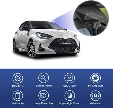 Відеореєстратор Fitcamx 4K для Toyota Yaris/Yaris Cross (2024-2026) з WiFi, нічним баченням, G-сенсором та картою 64GB