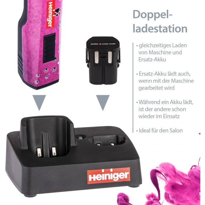 Набір для стрижки собак EHASO HEINIGER Profi Saphir: акумуляторна машинка, насадки, миска (рожевий)