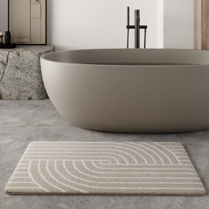 Килимок для ванної кімнати Wecon Home Hilda, бежевий, 55 x 65 см, антиковзаюча підкладка, сертифікат Oeko-Tex Standard 100, можна прати в пральній машині
