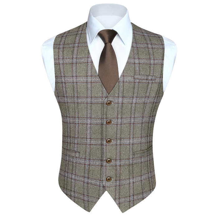 Чоловіча жилетка HISDERN в клітинку, класична, з бавовни, для весілля, в стилі 'Hahnentritt', під костюм (3XL, сірий/коричневий)