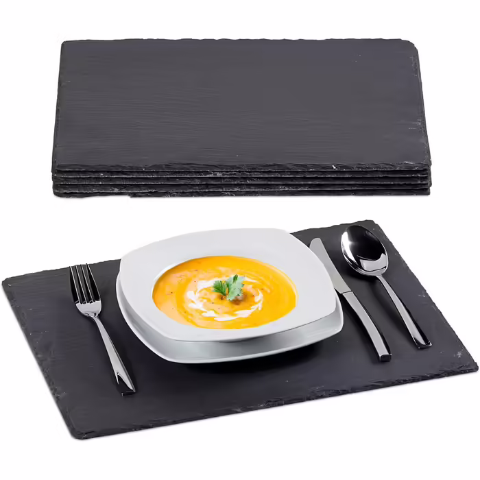 Relaxdays Set of 24 Slate Plates, Large Serving Plates Made of Slate, for Serving & Labeling, 30x40 cm, Anthracite