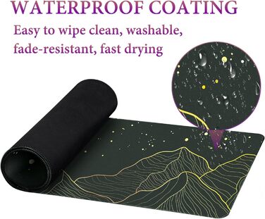 HAUTOCO Килимок для миші ігровий XXL 800x300 мм, чорний, з абстрактним дизайном (Гора та Місяць)