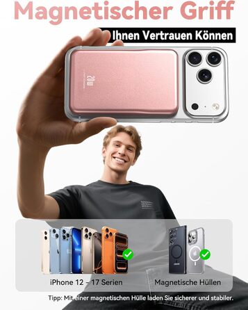 Power Bank MagSafe 10000mAh Рожево-коричневий: Бездротовий магнітний зарядний пристрій 20W PD з USB-C для iPhone 12-17 Pro/Pro Max