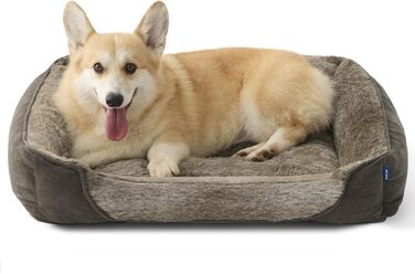 Ліжко для собак великих порід Bedsure - 89x63x17 см. Софа для собак, кошик для собак знімний, зручне ліжко для собак з антиковзним дном, (76x61x15 см, Колір: Коричневий)