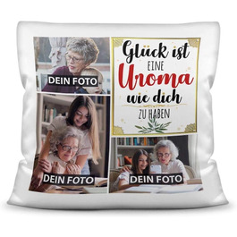 Подушка з наповнювачем Print Royal з фотоколажем та написом для прабабусі GLÜCK, з трьома власними фото, подарункова фотоподушка з поліестеру, біла
