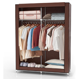 Folding Wardrobe 108x45x170 cm in GRAY - Fabric wardrobe with zipper and clothes rail, side pocket and compartments - shelf, metal frame, storage (Beaver Brown)