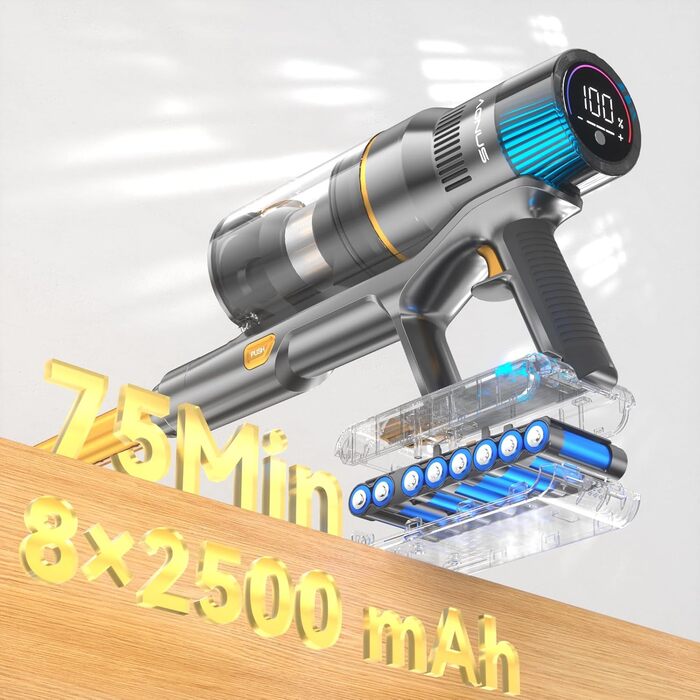 Бездротовий пилосос Aonus 55Kpa 580W з дисплеєм, час роботи до 75 хв, автоматичний режим, для килимів, шерсті тварин та твердих поверхонь, золотий