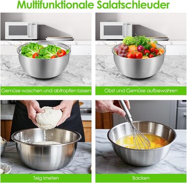 Салатниця-центрифуга з нержавіючої сталі, 4,5 л, з кришкою, неслизьким дном, для миття та відціджування салатів, макаронів