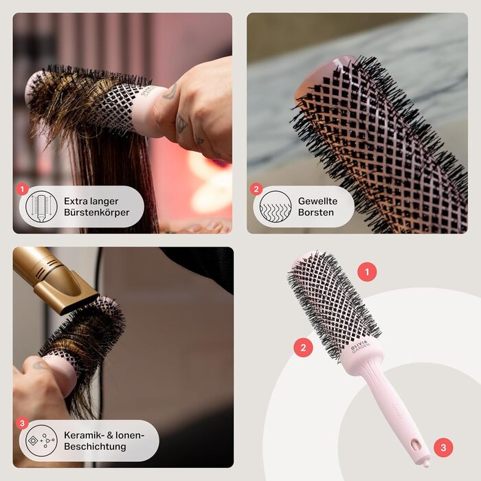 Кругла щітка Olivia Garden Expert Blowout Speed з керамічним покриттям, білий та сірий (45 мм)