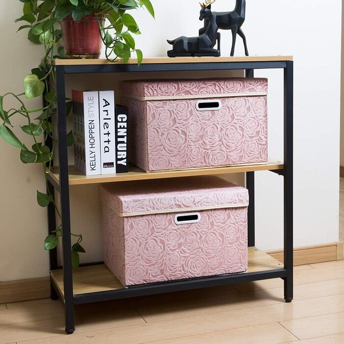 PRANDOM Large Foldable Storage Boxes with Lid [5-Pack] Fabric Decorative Storage Containers Cubes Organizer Baskets with Lid Handles for Bedroom Closet 43 x 30 x 30 cm