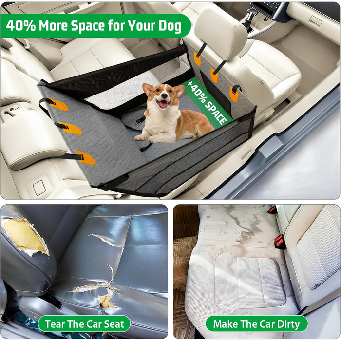 Надійний автокрісло для собак, посилене автокрісло для середніх та великих собак, водонепроникне, неслизьке, з захистом від подряпин, з 3 ременями кріплення