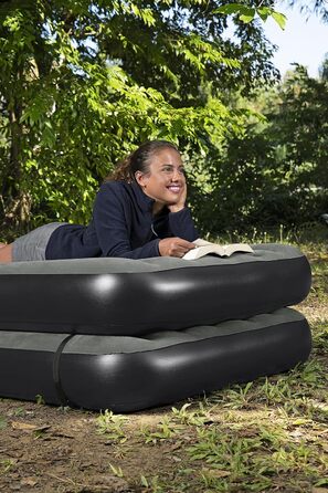 Надувний матрац Bestway TriTech Connect and Rest 3-в-1 | Міцний матеріал | Регульовані пряжки | 2 матраци в комплекті | Сірий колір | 188 x 99 x 25 см