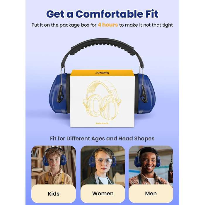 Навушники для захисту від шуму Dr.meter SNR 31dB, капсульні, регульовані, комфортні для дорослих, складаються, для будівельних робіт, саду та городу (темно-синій)