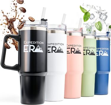 Термокружка з трубочкою 880 мл, з кришкою та ручкою, нержавіюча сталь, ізольована, велика, термокружка-чохайстер, для напоїв, подорожей, кави на виніс XXL (Чорний)