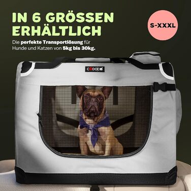 CADOCA® Collapsible Dog Carrier - Portable & Breathable Pet Travel Box - Large 60x42x44cm Grey