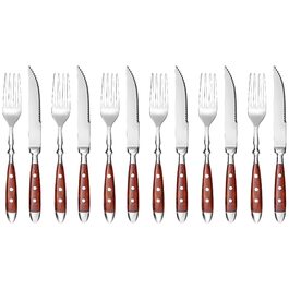 Набір столових приборів GRÄWE для стейку, 12 предметів, нержавіюча сталь полірована, коричнева ручка, для 6 осіб, посудомийна машина