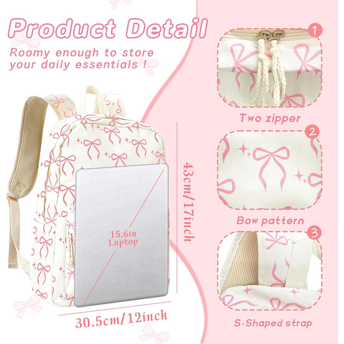 Жіночий рюкзак для ноутбука, шкільний рюкзак, легкий та стильний (рожевий)