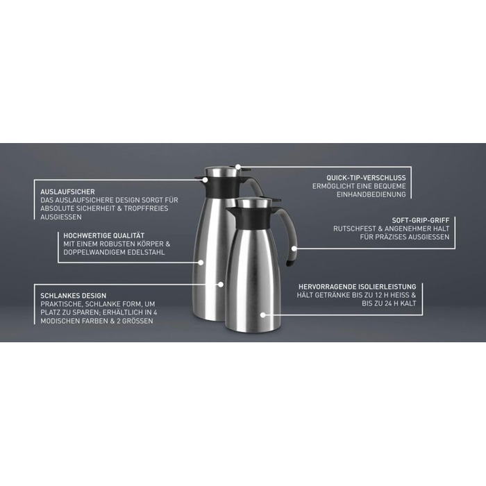 Термос Emsa Soft Grip, 1 л, нержавіюча сталь, 12 год гаряче + 24 год холодне, без витоку, з антиковзким покриттям, зелений (1500 мл)