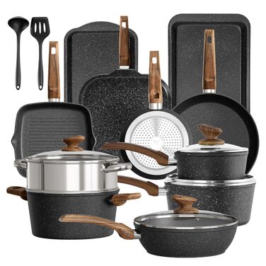 Набір посуду Kitchen Academy 17 предметів з антипригарним покриттям, для індукційних плит, гранітне покриття, чорний колір