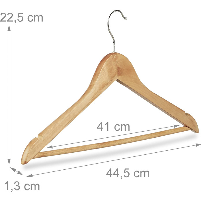 Relaxdays Clothes Hanger Set, 48 Wooden Pant Hangers, Wardrobe Hangers, 360° Swivel Hooks, WxH: 22.5x44.5cm, natural/silver