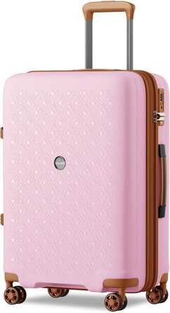 Чемодан KONO великий з підстаканником, жорсткий, легкий, з поліпропілену, розширюваний, на 4 колесах, з TSA замком, чорний/коричневий (рожевий/коричневий, XL)