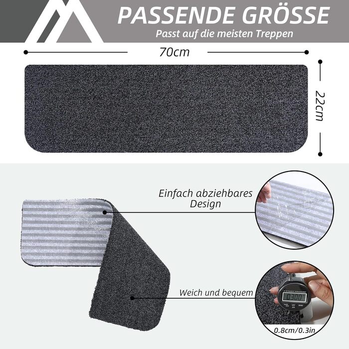 Килимок для сходів COSY HOMEER, 15 шт., 70x22 см, самоклеючий, машинне прання, 100% поліестер, TPE-підкладка, безпечний для дітей та домашніх тварин