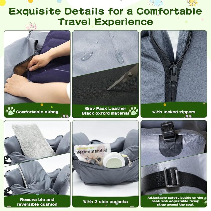 Автомобільний собачий сидіння для маленьких собак до 15 кг, чорний, знімний Airbag, знімний, миючий, Oxford тканина