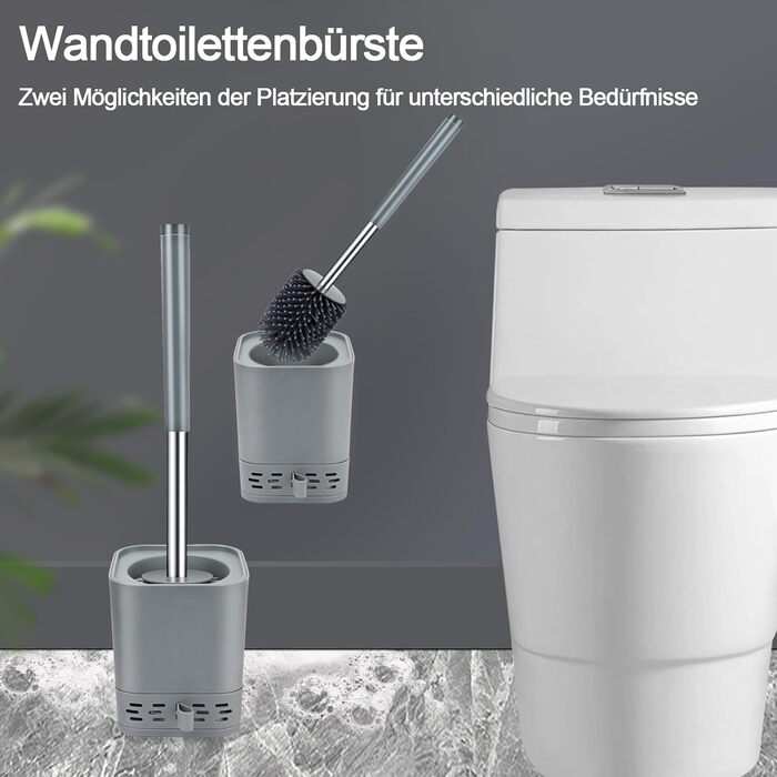 Силіконова щітка для туалету Glowbal з контейнером, швидковисихаюча, для ванної кімнати, монтаж на стіну або стоячи, білий/сірий колір