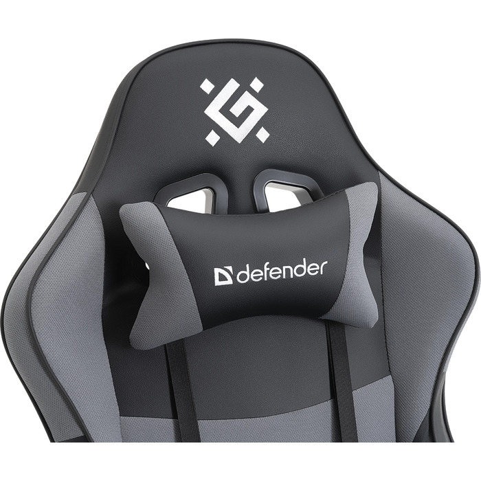Ігрове крісло Defender Strider, чорно-сіре, екошкіра, з подушками