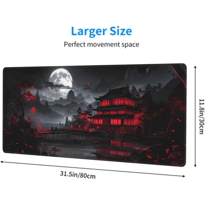 Килимок для миші Anime-стиль, 90 x 40 см, чорно-червоний, для геймінгу та офісу
