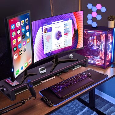 Підставка для 2 моніторів VAYDEER з 4 USB-портами, алюмінієва, для PC та ноутбуків (до 32 дюймів), чорна