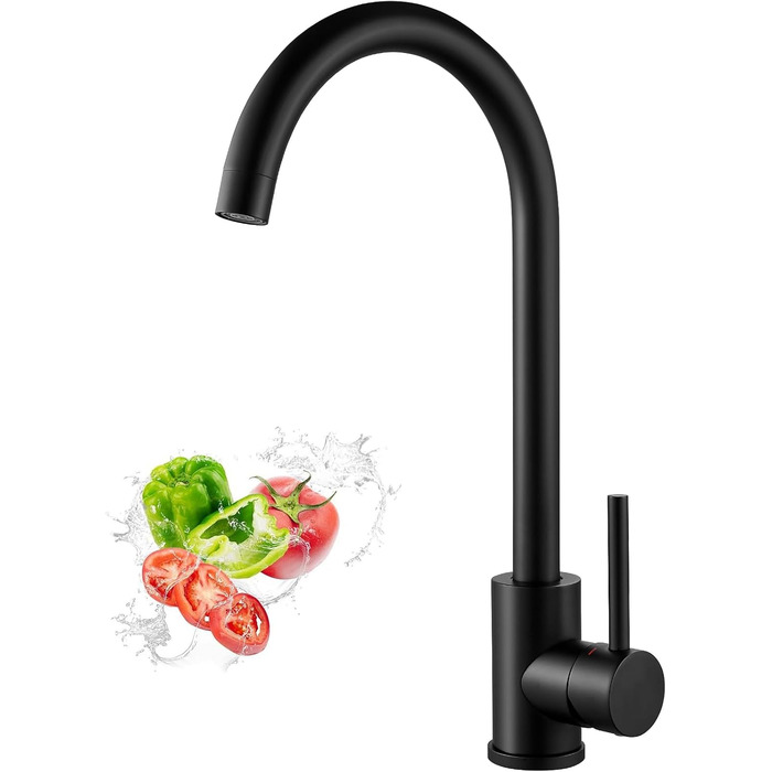 Чорний кухонний змішувач з нержавіючої сталі 304, поворотний вилив, моно-змішувач, стандарт UK, матовий чорний