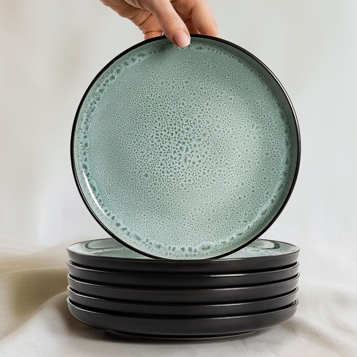 Набір посуду Twinzee Steingut 24 елементи (6 осіб) - Тарілки та миски - Сервіз з каменю (Колекція Riviera, Sage, маленькі тарілки (x6))