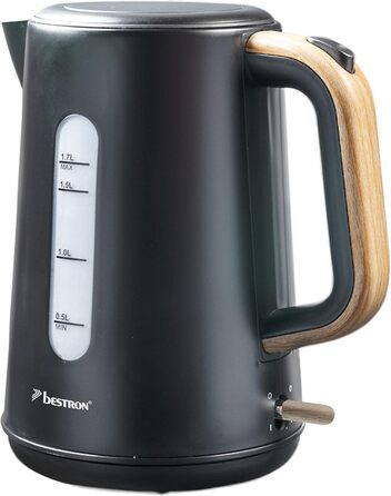 Bestron 1.7L Electric Kettle with 360° Base - Auto Shut-Off & Boil-Dry Protection - 2200W - Black/Wood Finish