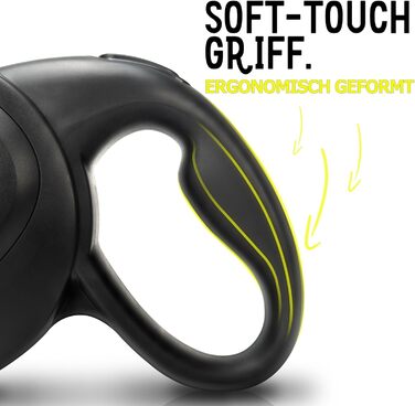 Рулетка для собак Bluzelle 8м, до 50кг, Neon-Yellow, з металевим карабіном 360°, зручний ручний гальма, чорний гумовий ручка