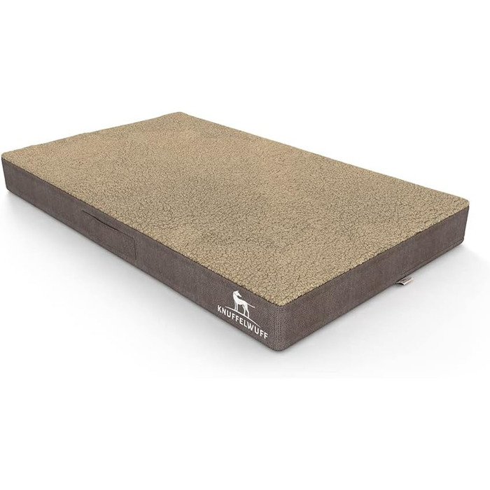 Ортопедичний килимок для собак Knuffelwuff Ellenie з м'якого тедді та велюру, 79 x 60 см, антиковзаюча підкладка, легко миється, для великих, середніх та маленьких собак (Бежевий)