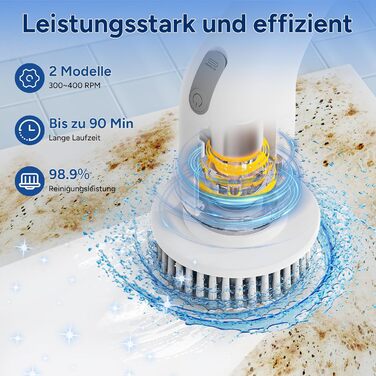 13-in-1 Electric Cleaning Brush with Extension Handle, Bathroom Accessory Set with 11 Interchangeable Brushes for Toilet, Bathtub, Kitchen, Floor (Ivory White)