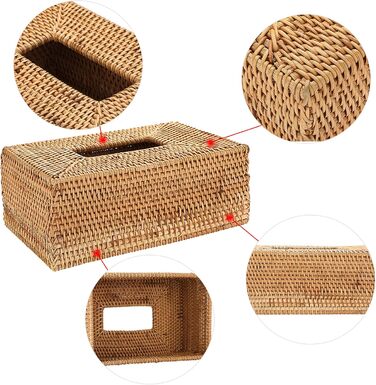 BSTKEY Rectangular Rattan Woven Paper Cover, Decorative Tissue Holder, Napkin Dispenser, Organizer, Face Towel Box for Home and Office