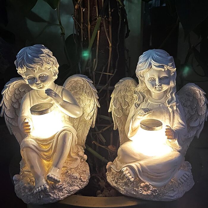 Tuzsocr Angel Garden Figurines Solar Stake Lights for Outdoors, Weatherproof Grave Decorations for Cemetery Outdoor Garden Decor