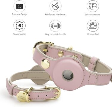 Cupertino Dog Collars, Harnesses & Leashes from Vegan Leather with Dog Tracker Device Holder, Adjustable Dog Collar (Small (Neck: 12x15), Pink) (Medium (Neck: 15x19), Pink)