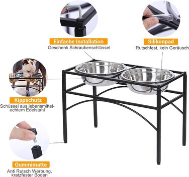Підставка для мисок для собак маленьких, середніх та великих порід з 2 нержавіючих мисок, стабільна станція для годування, неслизька підставка для мисок для води та корму, годівниця для собак (S)