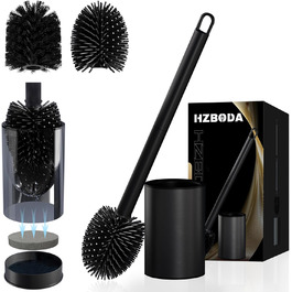 Силіконова щітка для унітазу Klobürste з нержавіючої сталі, чорна матова, з швидковисихним тримачем та 2 змінними насадками