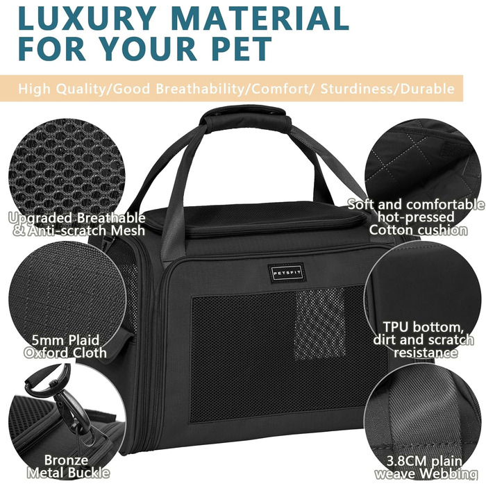 Переносна сумка-переноска для котів та собак Petsfit, розкладний дизайн, з м'яким розкладним килимком, чорна (47x30x30 см)