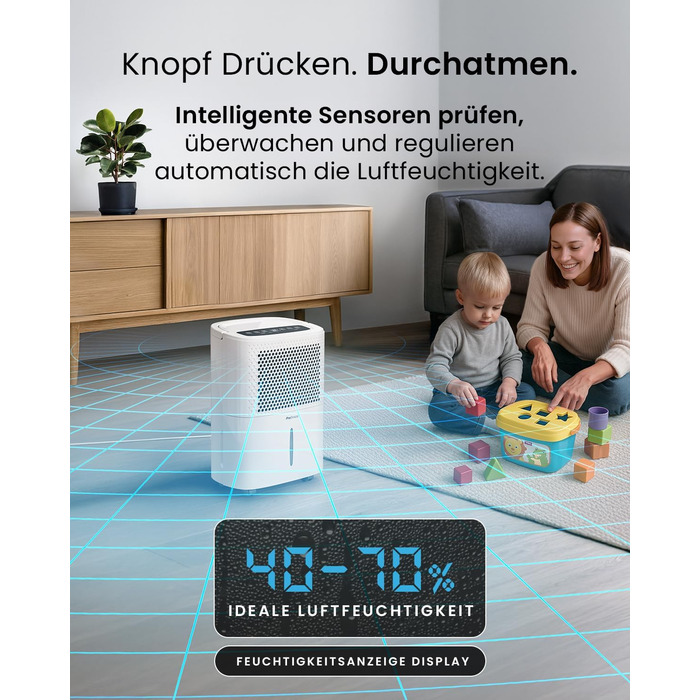 Про Бріз® Eco Kompakt 12L/день - Розумний осушувач повітря з Wi-Fi, LED-дисплеєм, функцією сушіння та автоматичним вимкненням (12л, 20 м²)